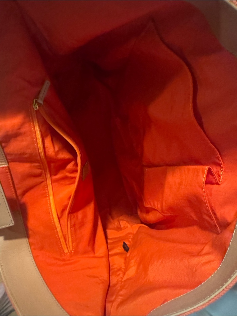 TUSK ITALIAN ORANGE BLUSH CANVAS TOTE HUGE W LARGE FRONT POCKETS, LEATHER STRAPS - Picture 7 of 11